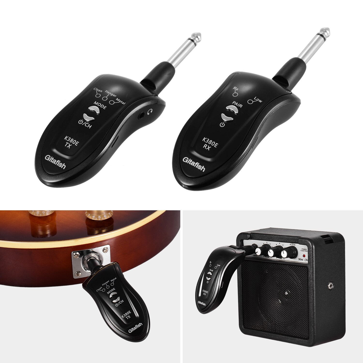 Wireless Guitar System 2.4G Transmitter Receiver Built-in Rechargeable Battery 15-20m Transmission Range Accessories