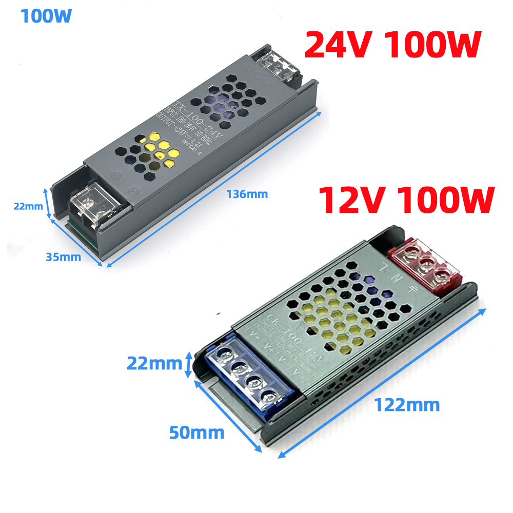 Ultra Dunne Verlichting Transformers 220V naar DC12V 24V 60W 100W 150W Voor CCTV LED Strip voeding Adapter