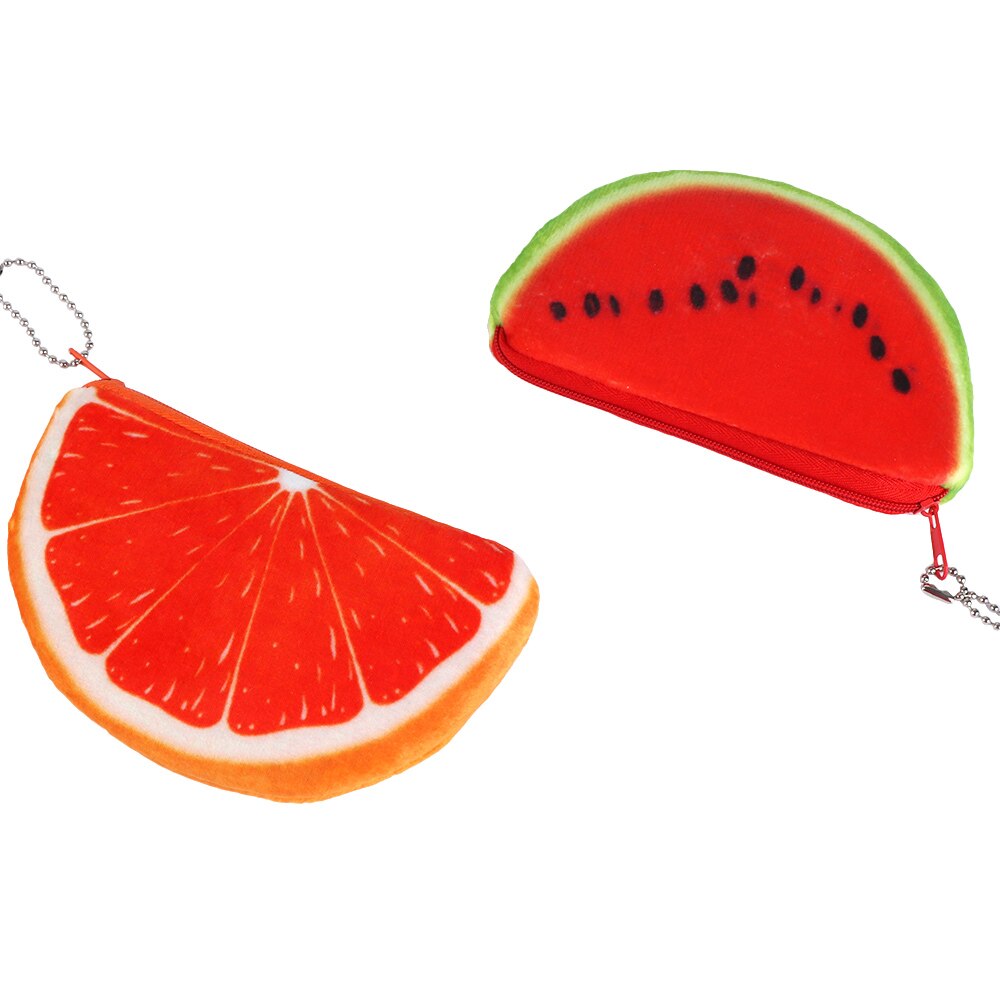 Sweet Colorful Fruit Shape Plush Wallet Coin Purse Watermelon Strawberry Orange Girls Key Case Handbag Card Holder Pouch