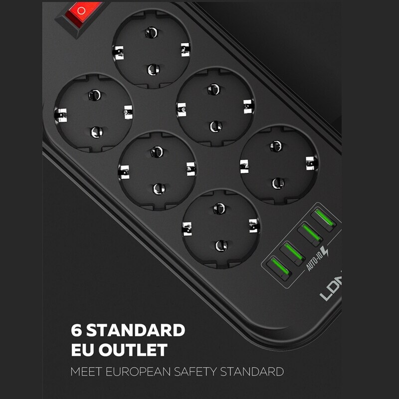 Ldnio 4 usb telefonlader flere stikkontakter 6 eu stikkontakter lader til hjem/restaurant som lader mobiltelefon