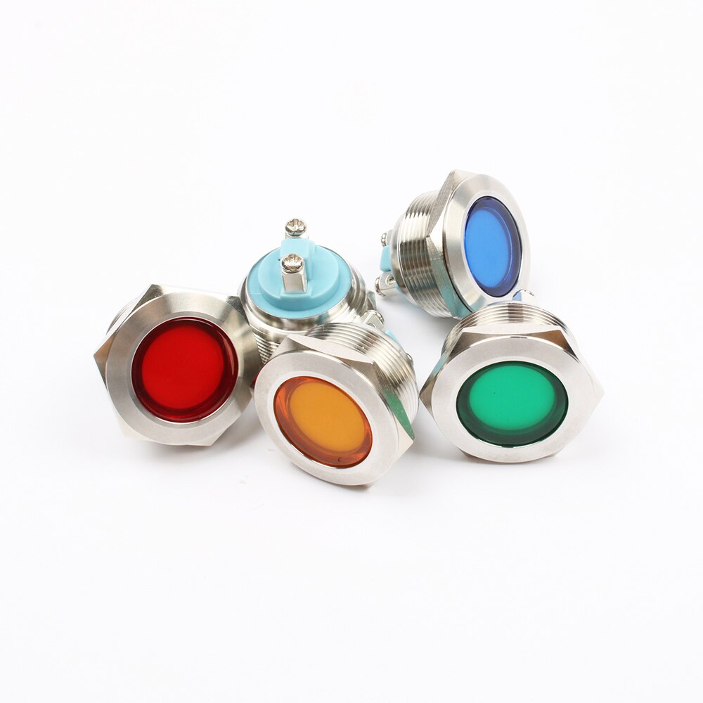 LED Metal Indicator light 25mm flat round Signal lamp LIGHT 3V 6V 12V 24V 220v screw connect red yellow blue white 25ZSD.T.L