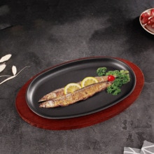 Plaque de cuisson ovale japonaise antiadhésive, plaque à pain et gâteau, four noir, support de casseroles à faire soi-même, en fer, remuer, support en bois