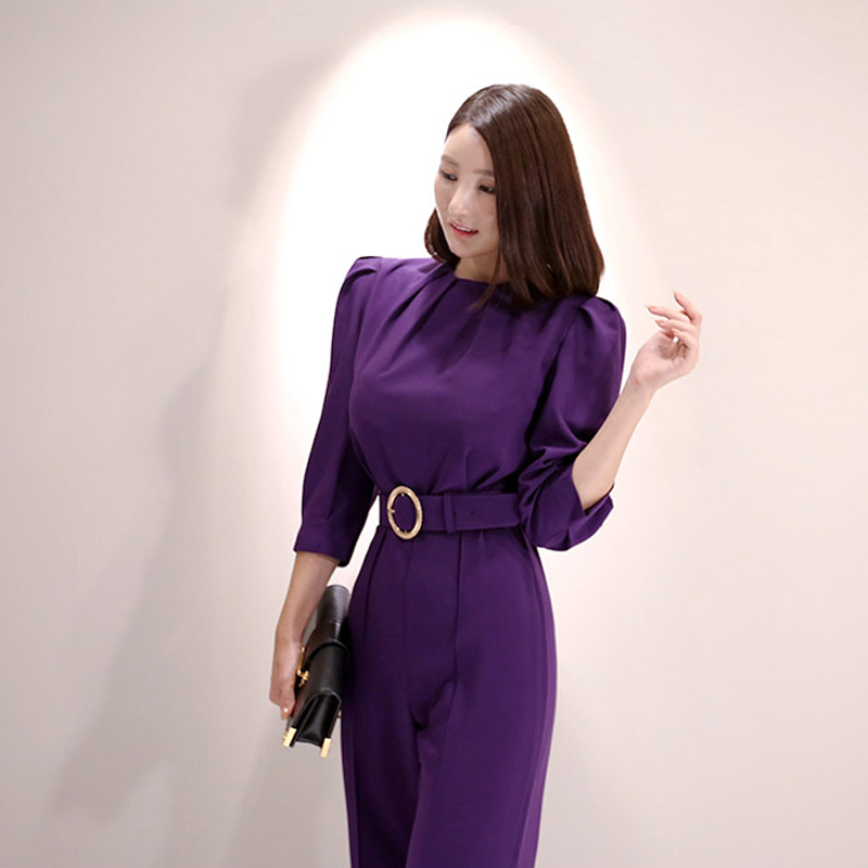 Spring Women Office Workwear Casual Jumpsuits Long Pants Jumpsuits Romper With Belt