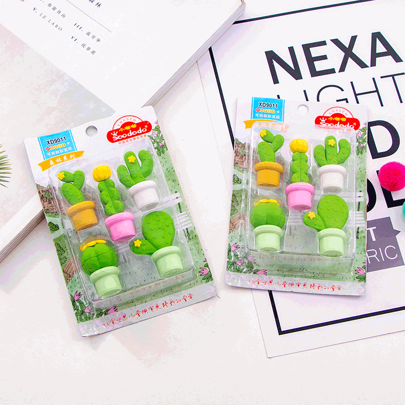 5 st kawaii mjuk kaktus suddgummi krukväxter gummi suddgummi för penna fantastiska barn pappersvaror skolmaterial  h6371