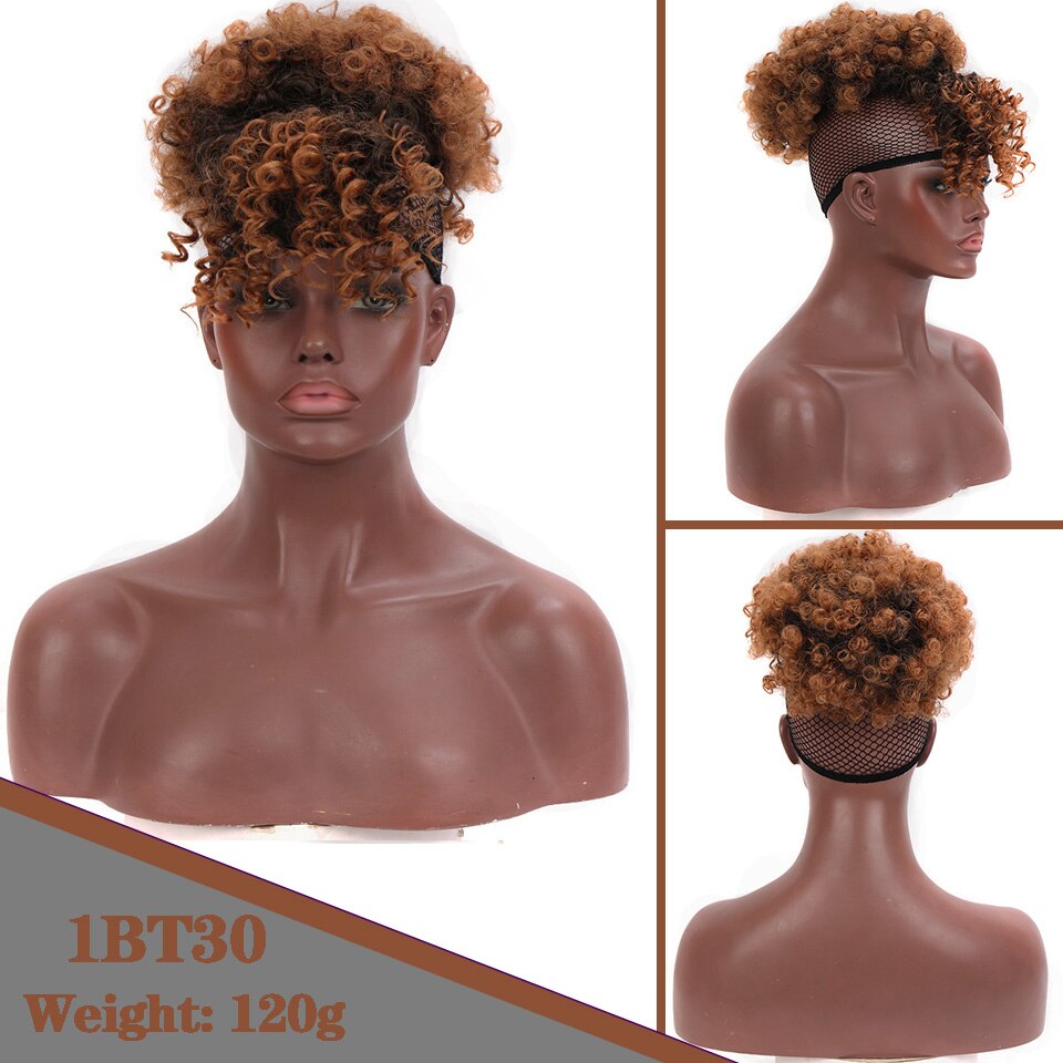 HOUYAN Women's African bun with bangs high temperature and fluffy synthetic ponytail clipped to the hair extension: 1BT30