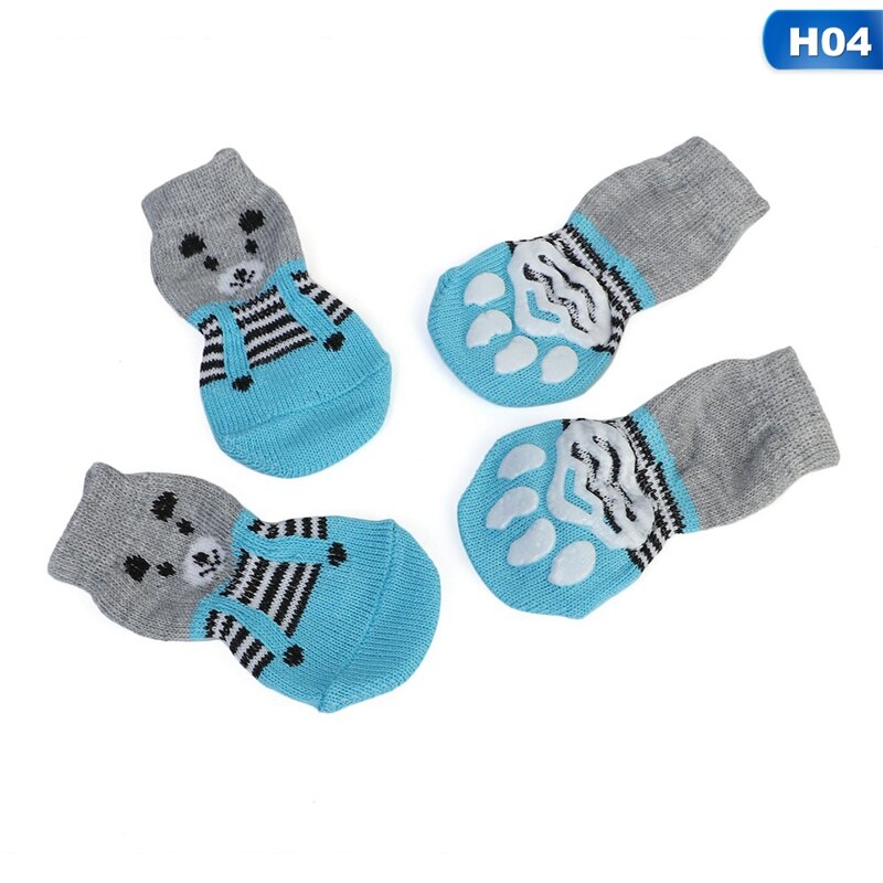 4pcs/set Pet Dog Socks Soft Cotton Anti-Slip Warm Antiskid Paws Dirts Away Easy Washing Indoor Dogs Cat Cotton Shoe Socks: H04