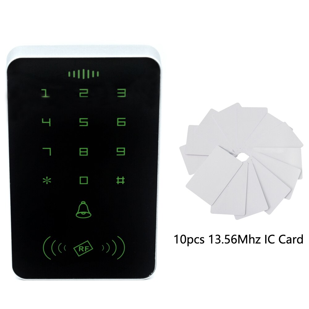 13.56Mhz RFID Backlight Wiegand Input Touch Screen Proximity Card Keypad Access Control EM MF Card Reader Door Gate Lock Opener: IC and 10 Card