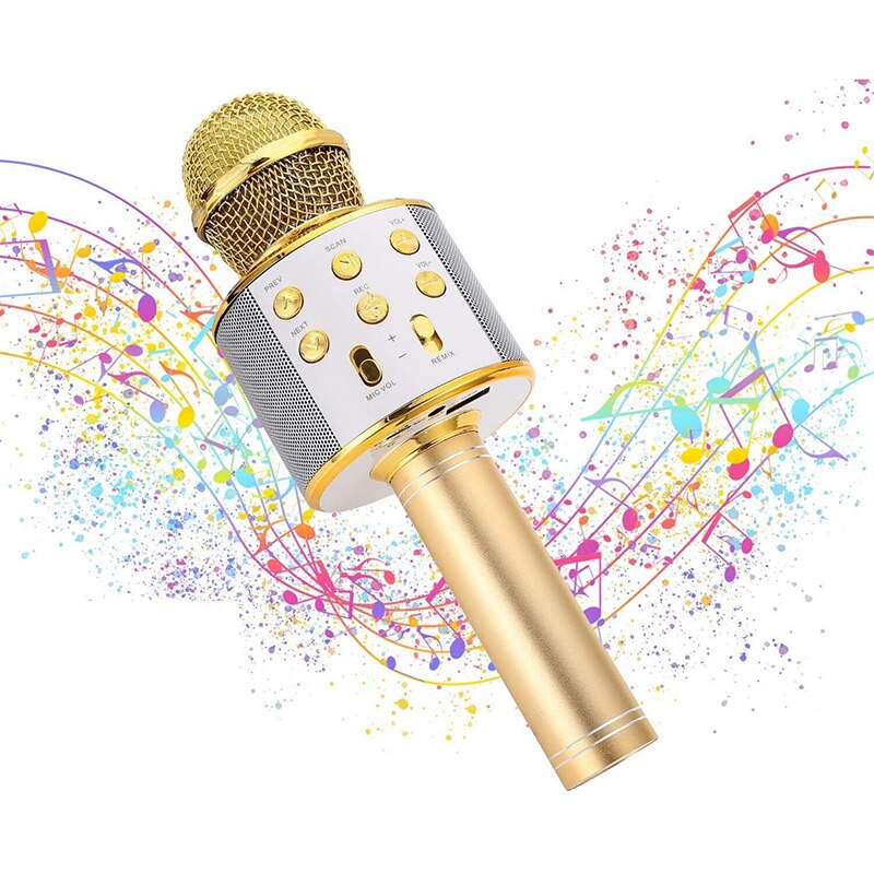 Wireless Bluetooth Handheld Portable Karaoke Microphone Portable Speaker Machine Handheld Home KTV Player Singing Recorder Mic: Size1 Gold