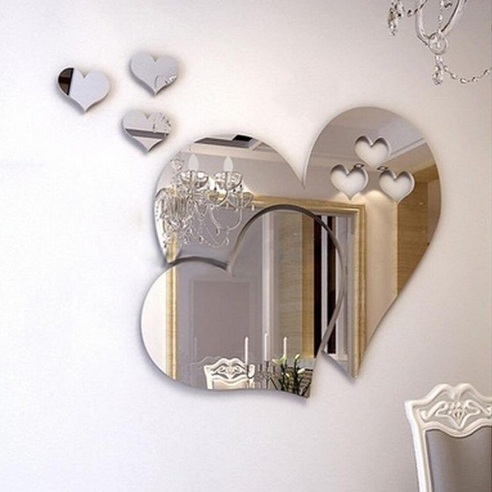 20x17cm 3D Heart-shaped Acrylic Wall Stickers Self-adhesive DIY Home Decors Art Mirror Stickers