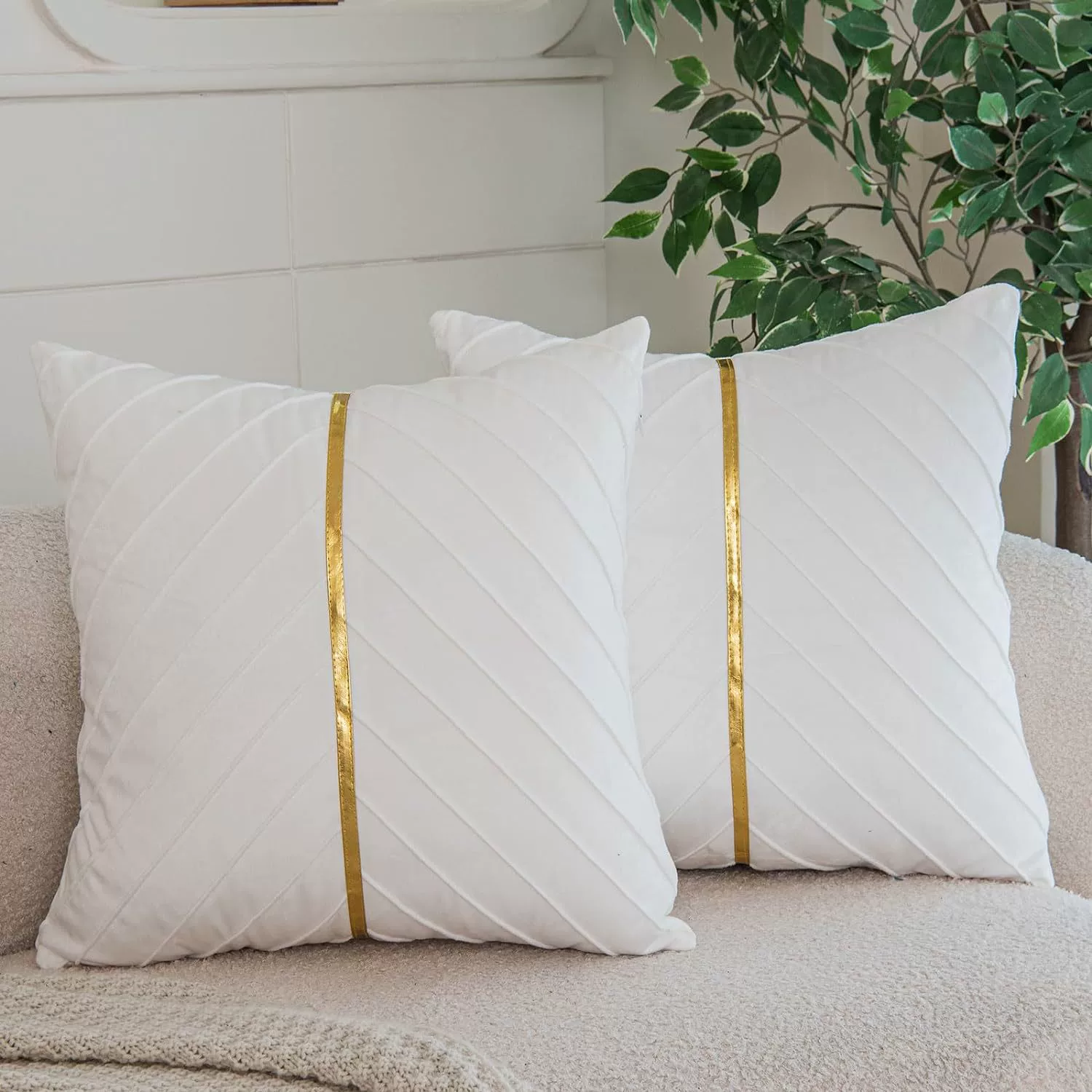 Samt-kissenbezüge,  of 2er- pack, inklusive goldfarbenem leder-weihnachtsdeko-kissenbezug, luxuriöser, moderner kissenbezug für sofas: 470*1200mm / Weiß