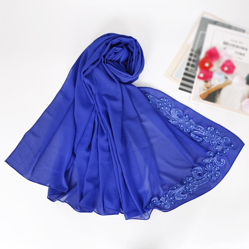 Blasen Chiffon muslimischen kopf schals nagel perle Nacken schal frauen kopf hijabs schals decke schal zubehör mädchen: Blau