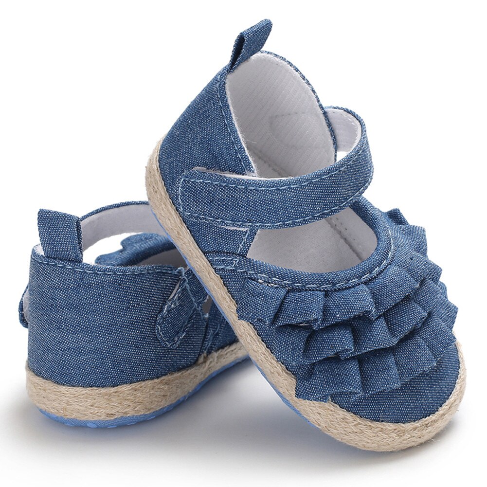 Goocheer Newborn Infant Baby Girl Summer Kids Shoes Soft Sole Crib Prewalker Toddler Anti-Slip Solid Ruffled First Walkers: Blue / 13-18 Months