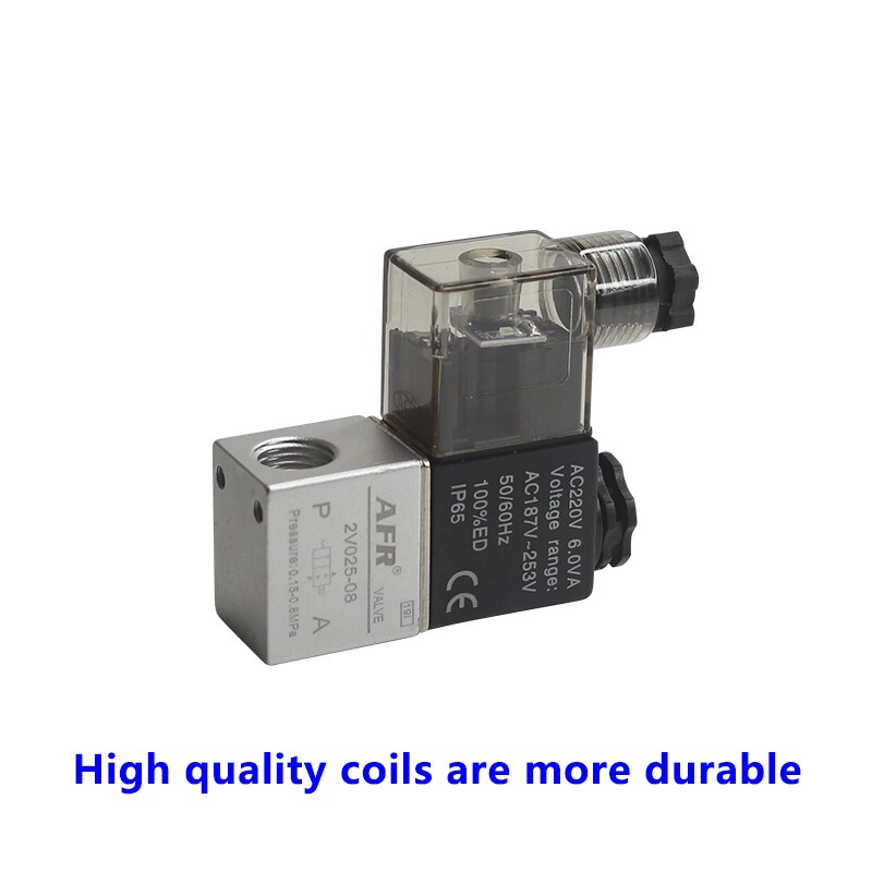 Válvula neumática Airtac tipo 2V025-08, normalmente cerrada, 12V, 24V, 220V, 1/4 &quot;, BSP, solenoide, PNEUMAT 2V025-06, con accesorios de anillo de sellado