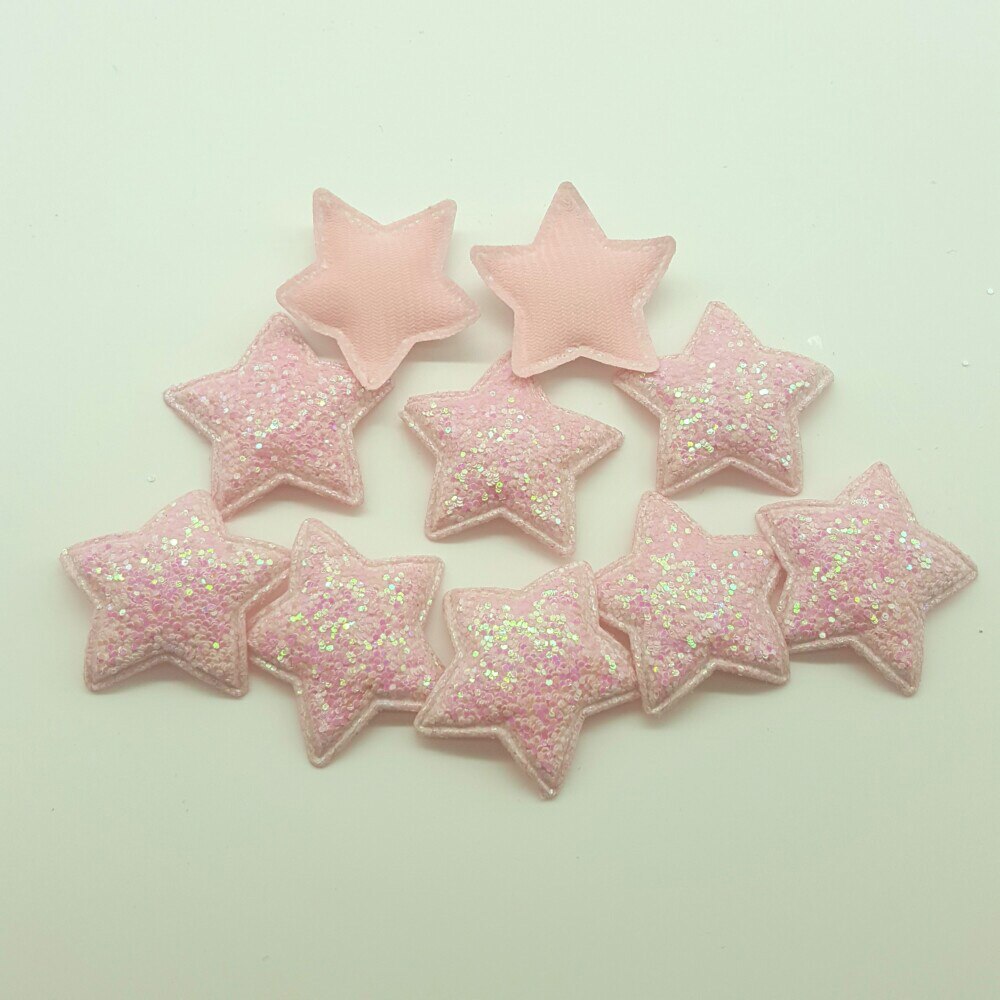 10 stuks snoep knutsel glitter patches schattige sterren haar strik accessoires plak patch voor kleding knutsel patch diy knutselbenodigdheden: Roze