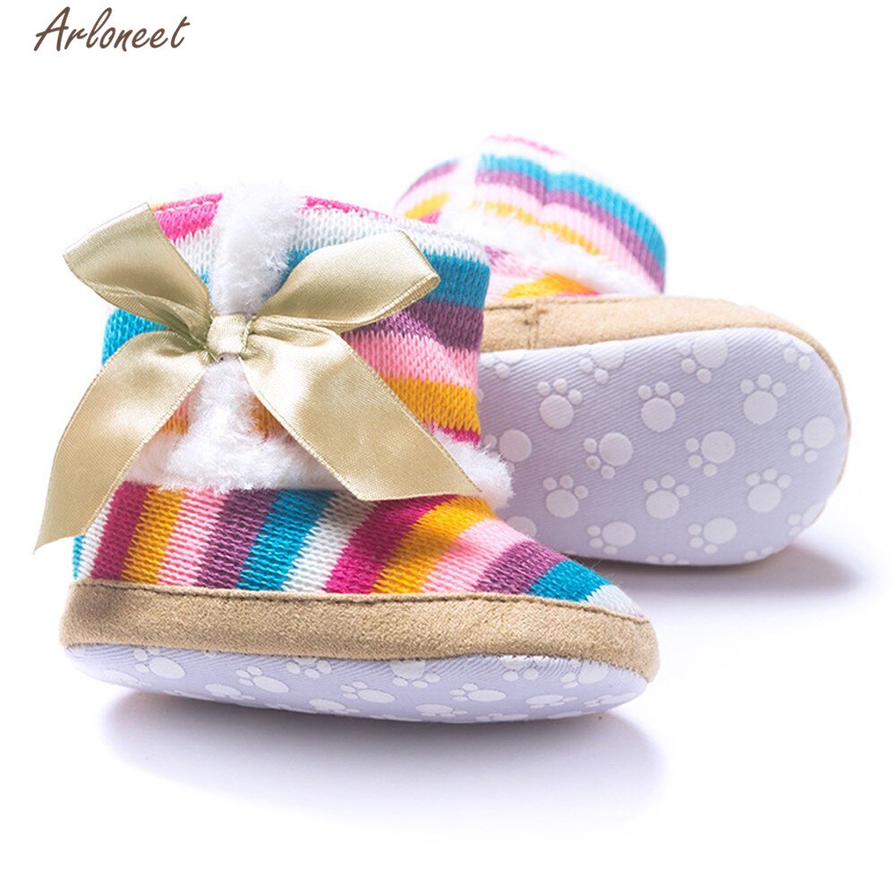 1 Pair Baby Girl Boots Baby Girl Rainbow Bowknot Soft Sole Snow Boots Soft Crib Shoes Toddler Winter Boots Bota Infantil