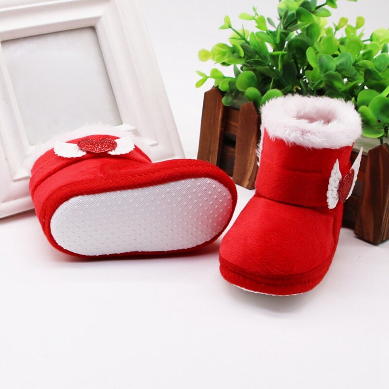 Botas antideslizantes para bebé de 0 a 18M, zapatos de invierno para niño y niña, botas de nieve de algodón con amores, botas de tubo medio