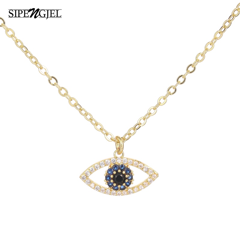 SIPENGJEL Trendy Cubic Zirconia Evil Eye Pendant Necklace For Women Korean Minimalist Necklace Girls Party Jewelry