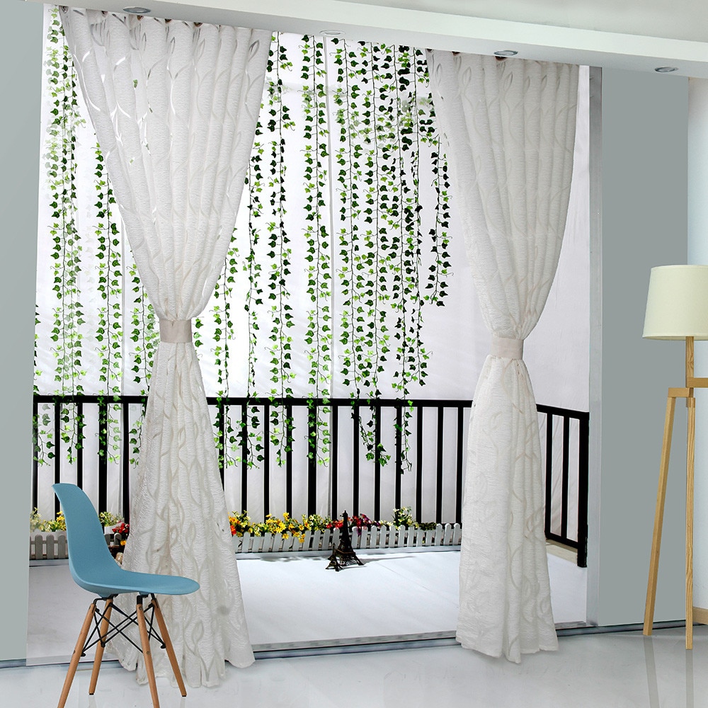 1 PCS Vines Leaves Tulle Door Window Curtain Drape Panel Sheer Scarf Valances Living room curtains with curtains in the kitchen