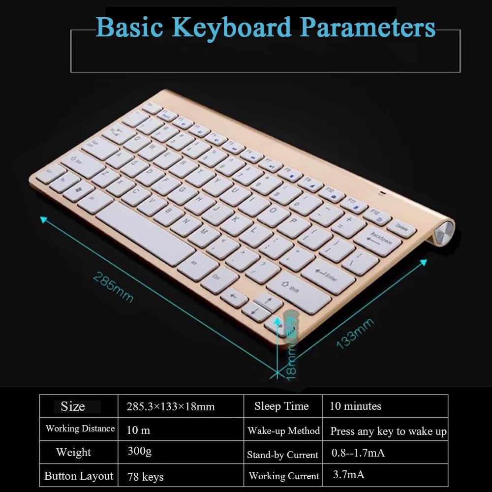 Ultra tyndt 2.4g trådløst tastatur og mus sæt multimedie saksetaster tastatur mus combo sæt til bærbar notebook desktop