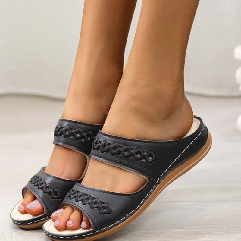 Sandales plates rétro pour femmes, chaussures de plage,