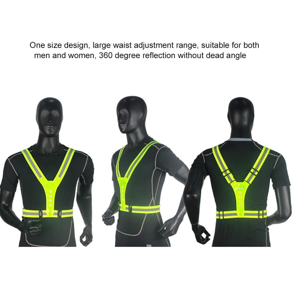 LED Cycling Vest High Visibility Outdoor Running Cycling Reflective Safety Vest Adjustable Elastic Strap Fluorescence Work Whole