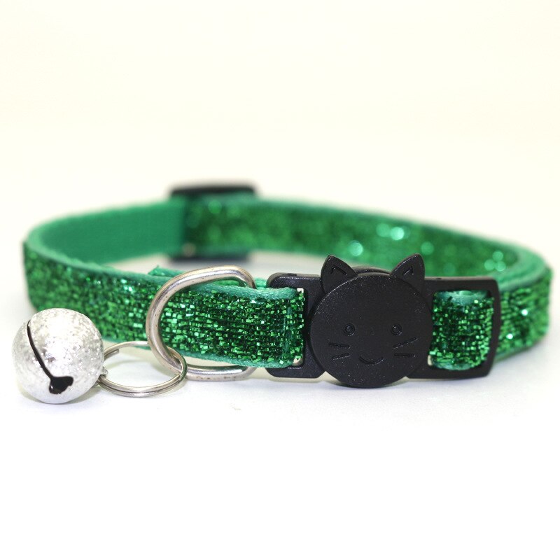 Husdjur katt huvud säkerhetsspänne hund halsband patch tyg klocka paljett katt halsband guld glitter sammet band husdjur tillbehör 1.0cm bred: Grön