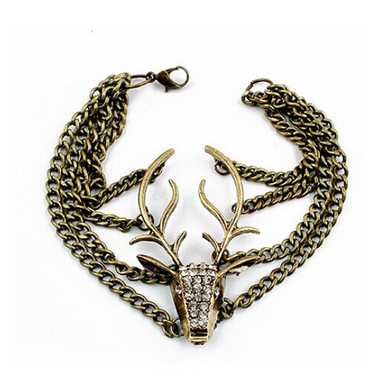 Pulsera de cabeza de ciervo estilo Retro Vintage, pulsera para Mujer, joyería, para Mujer, Pulseras #4j04