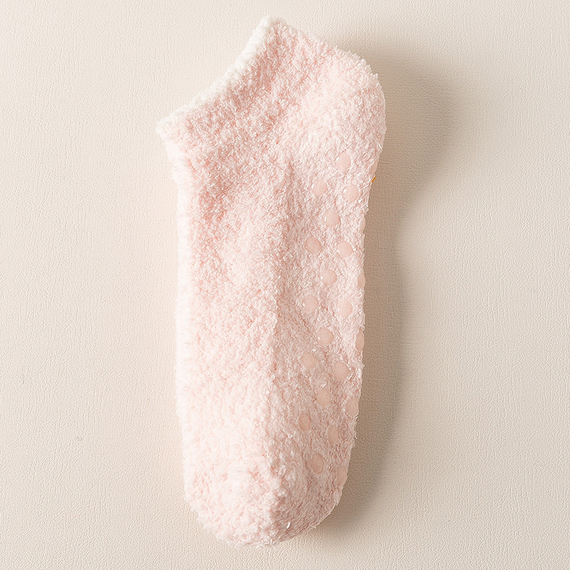 Women's Slouch Socks Women Thickened Coral Fleece Warm Indoor Floor Silicone Non-slip Invisible Cotton Boat Socks Hipster: Lavender