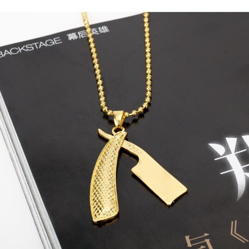 Barber Shop Pole Necklace Hair Dresser Tools 3D Barber Pole Razor Dryer Scissors Comb Hairdresser Pendants Necklaces Men Women: I gold