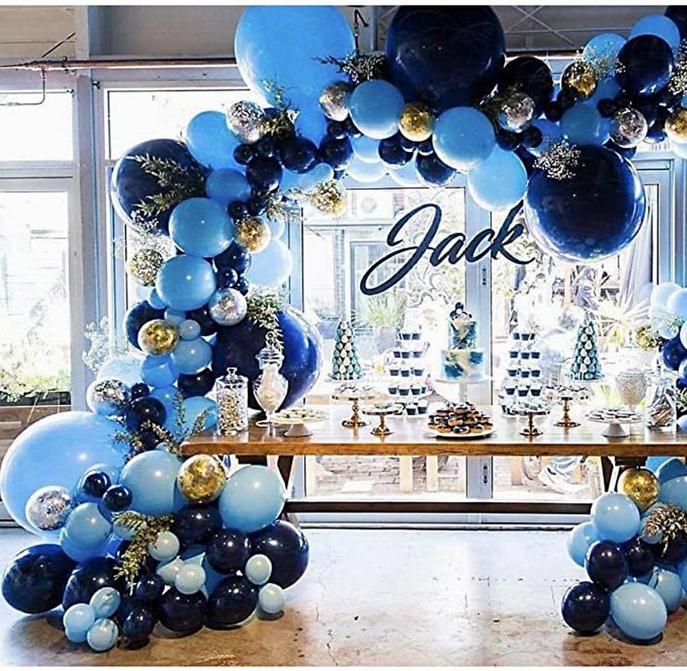 104pcs Navy Blue Balloons Arch Kit Silver and Gold Confetti Balloons for Baby Shower Birthday Party Decorations Wedding Globos