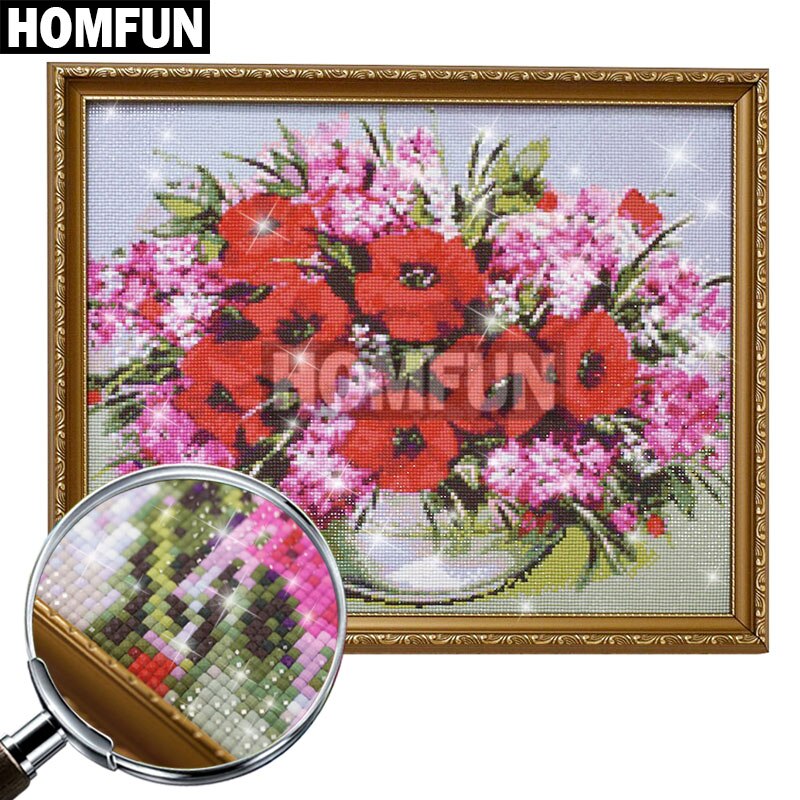 HOMFUN – peinture diamant thème "fleur de Rose", broderie complète 5D, perles rondes ou carrées, 100% points de croix, à faire soi-même, décoration d'intérieur, BK