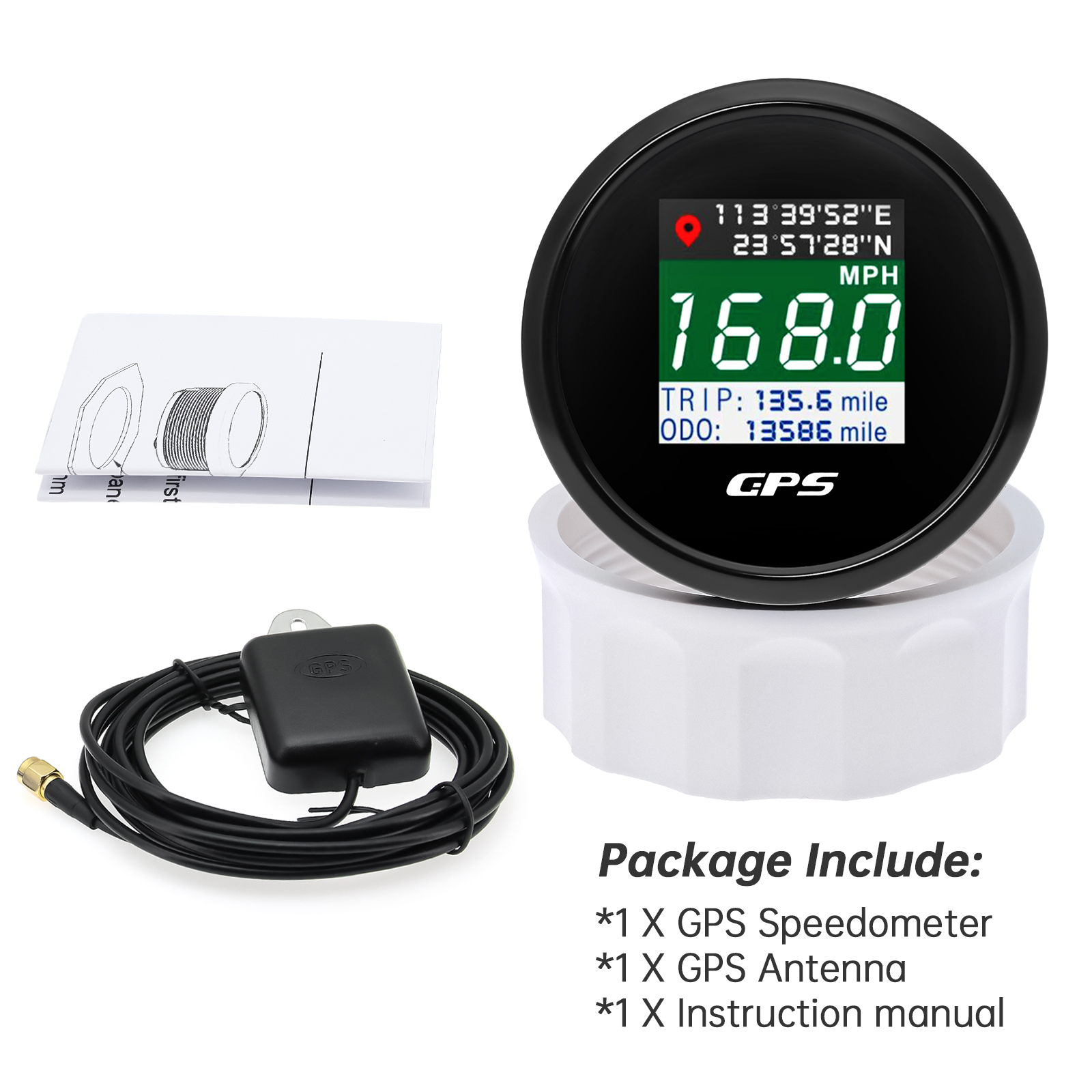 Velocímetro GPS con antena GPS, odómetro de pantalla TFT de 2 ", 52mm, pantalla Digital de viaje para 12V y 24V, para coche, barco, motocicleta, yate, MPH, KMH: Lavanda