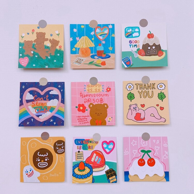9 Sheets Kawaii Bear Card Double-sided Graph Lovely Cat Wall Decoration Poster Korean Photo Props Decorative Sticker: A