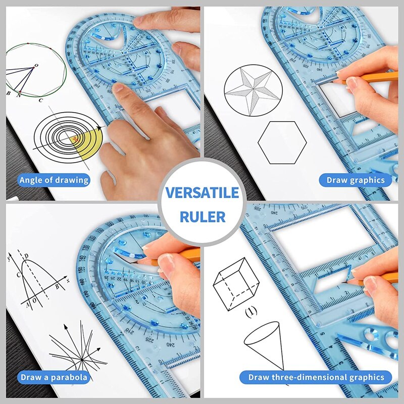 3 Maten Multifunctionele Geometrische Liniaal Plastic Tekening Liniaal Meten Sjablonen Heerser Voor School Kantoorbenodigdheden