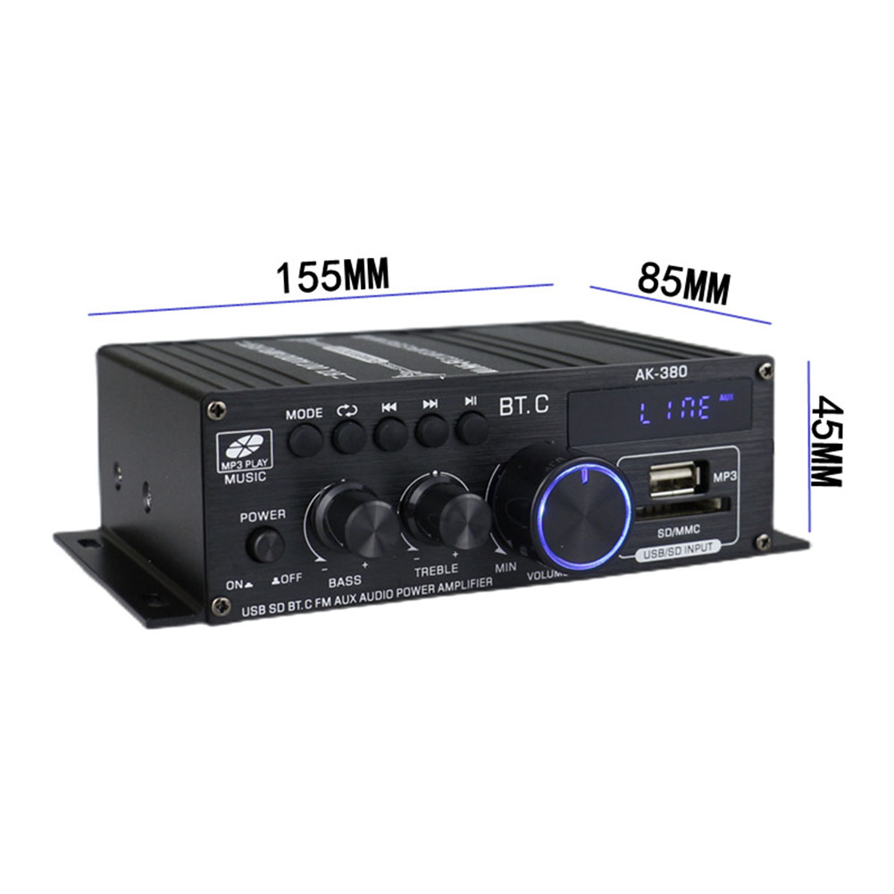 Amplificador Bluetooth AK380, 800W, Audio HiFi, Karaoke, cine en casa, 2 canales de potencia, Clase D, USB, SD, AUX,