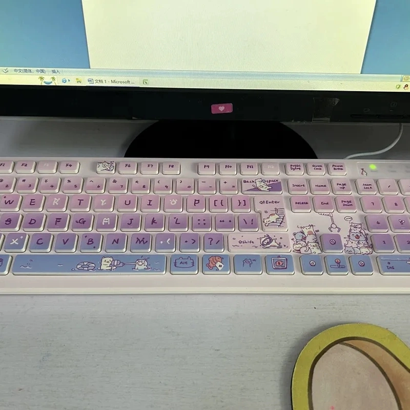 Cat K190 Membrane Keyboard 104 Keys Wireless Bluetooth Wired Silent Waterproof Cute Cartoon Theme Female Office High Aesthetics