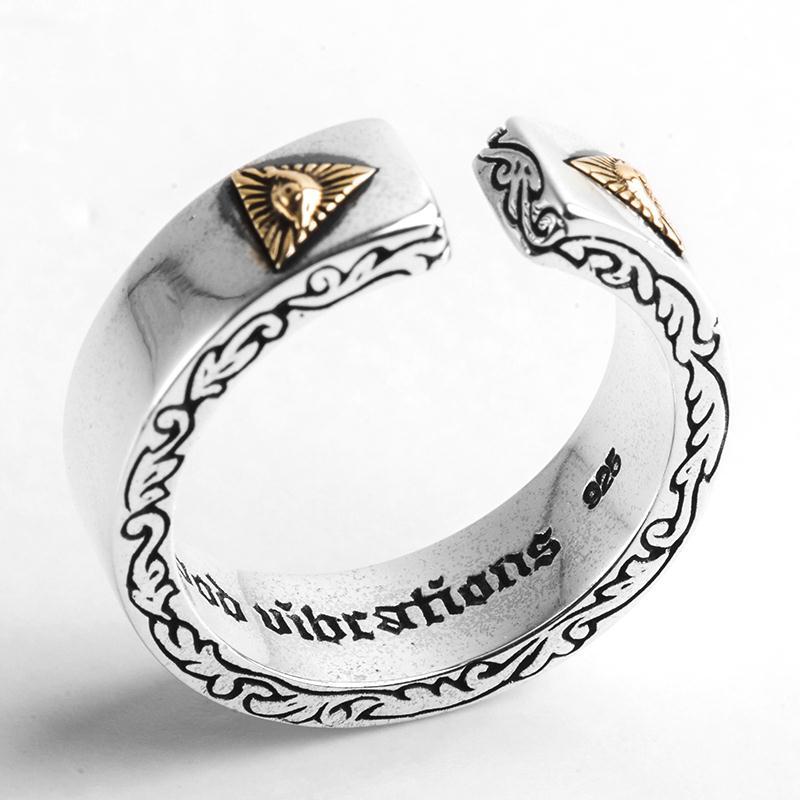 925 Sterling Silver European and American Devil God Eyes Retro Exaggerated Opening Adjustable Men and Women Ring