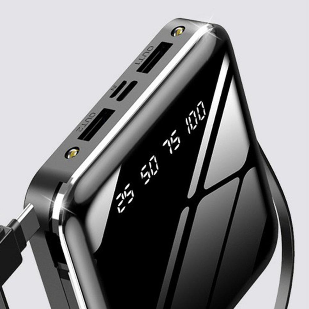 10000 mah powerbank met kabel, snel opladen, digitaal display, mini-spiegel powerbank 20000 3 in 1 externe batterij, powerbank