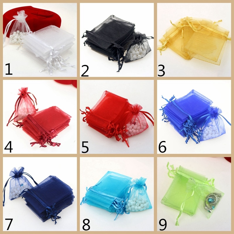 7x9CM Sheer Organza Bags Drawable Jewelry Pouch Packaging Bag Candy Bag for Wedding Prom Party Decor 50pcs/set