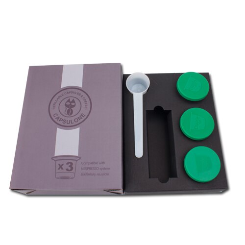 Capsulone genopfyldelige, genanvendelige kaffekapsler i rustfrit stål, kompatible med nespresso-maskine maker 3 pod  +120 sæler: 3 hætter