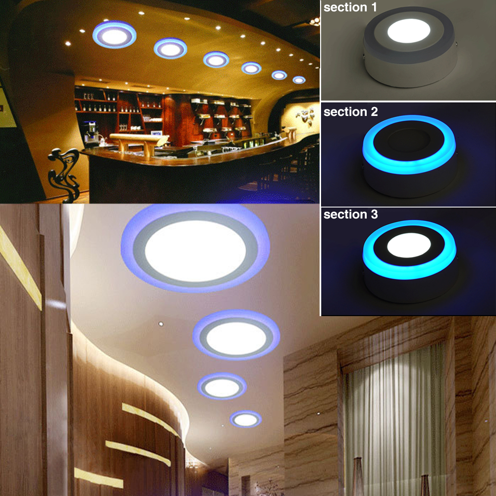 Double couleur LED panneau lumineux 5W 9W 16W 24W acrylique LED Surface ronde carré encastré panneau de plafond panneau de plafond vers le bas des lumières