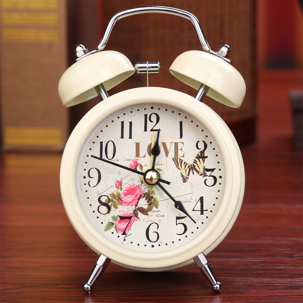 Despertador Retro blanco y negro para el hogar, reloj Digital con números redondos y doble campana para mesa de escritorio y decoración del hogar
