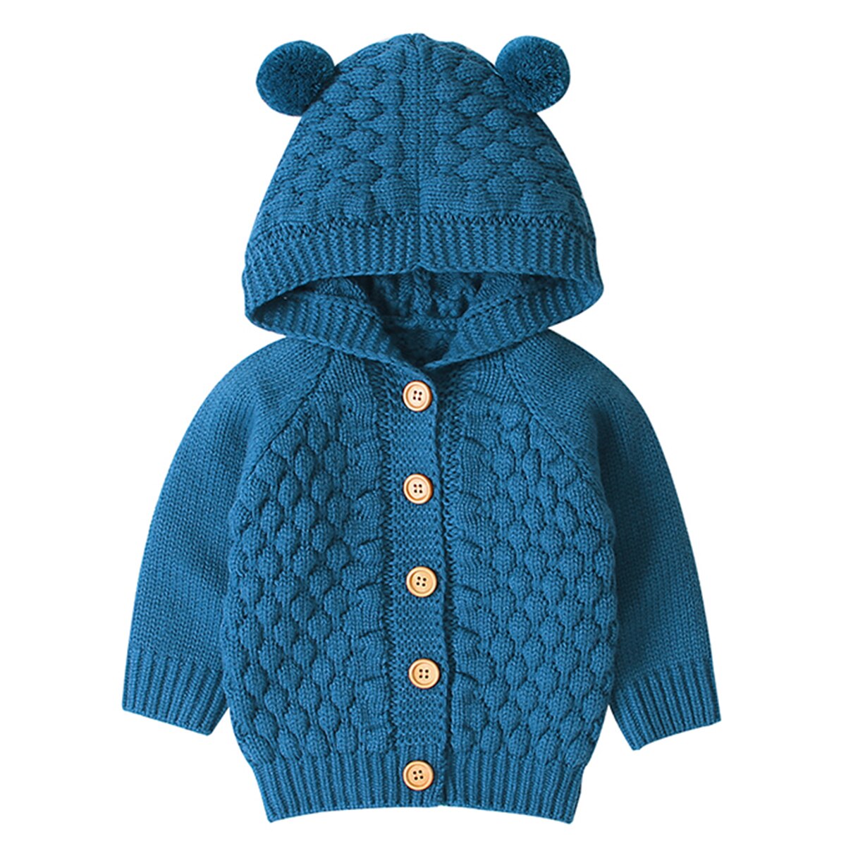 Vinter varm nyfødt baby sweater hætte til spædbørn drenge pige strik cardigan efterår outwear børn strik 3-24m: Denim blå / 6m