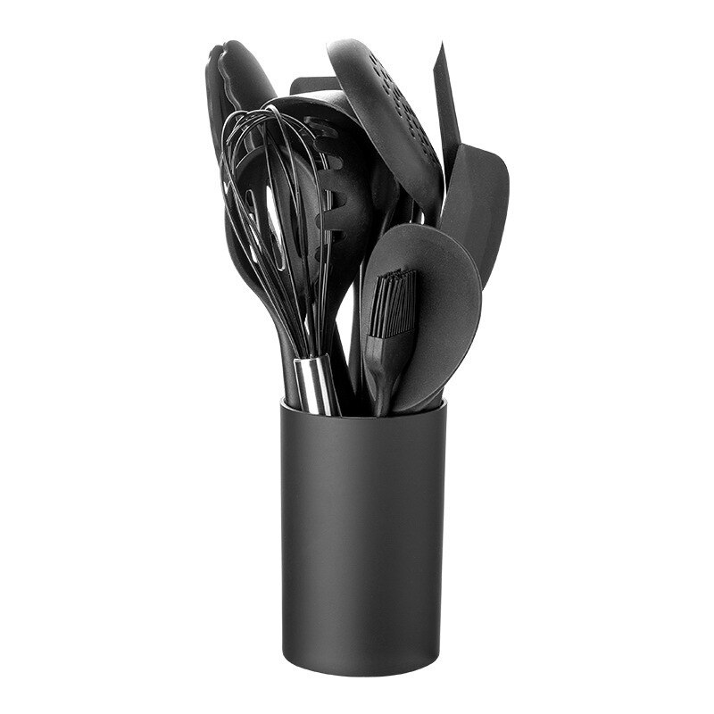 Black Silicone Kitchenware Set Utensils Cooking Tools Non-Stick Spatula Spoon Colander Baking Supplies Kinds Kitchen Tools