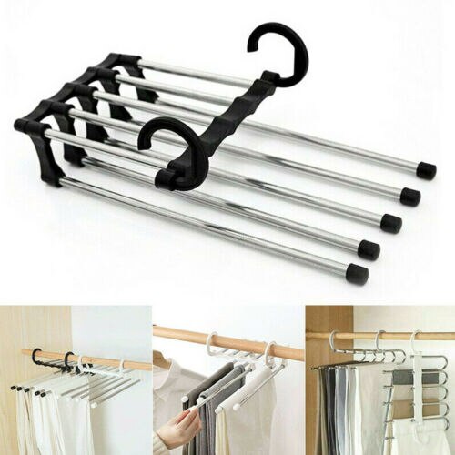 5 in 1 Pant rack shelves Stainless Steel Clothes Hangers Stainless Steel Multi-functional Wardrobe Magic Hanger