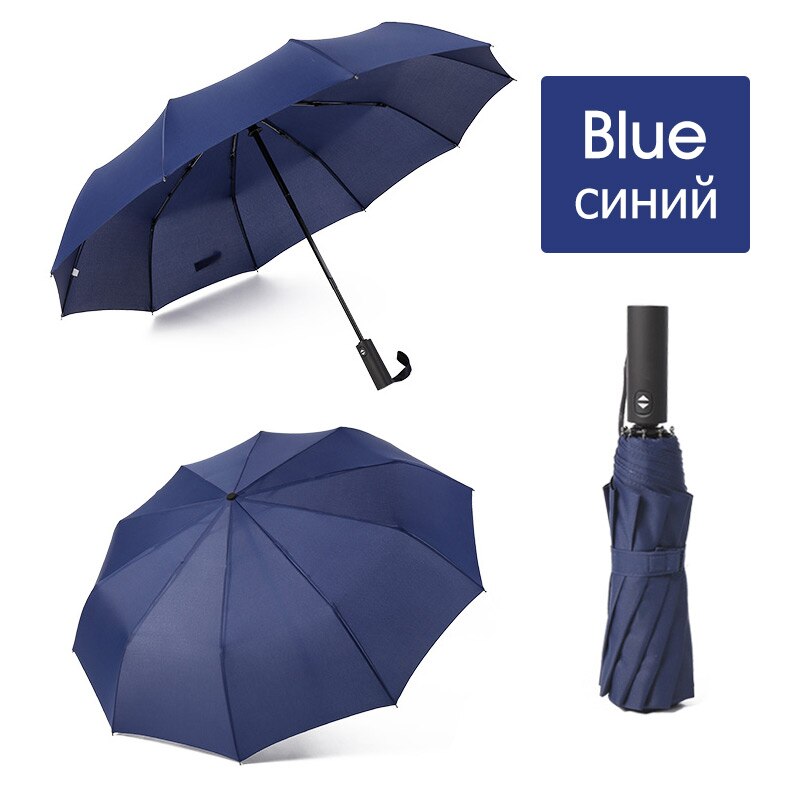 12K Strong Wind Resistant Folding Automatic Umbrella Men Rain Women Parasol Big Umbrellas Business Portable Long Handle Paraguas: Blue