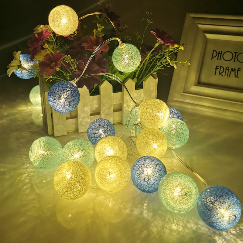 Guirlande lumineuse boules de coton, 2M, 20 pouces, pour noël, pâques, extérieur, fête, bébé, chambre d'enfant, décoration féerique