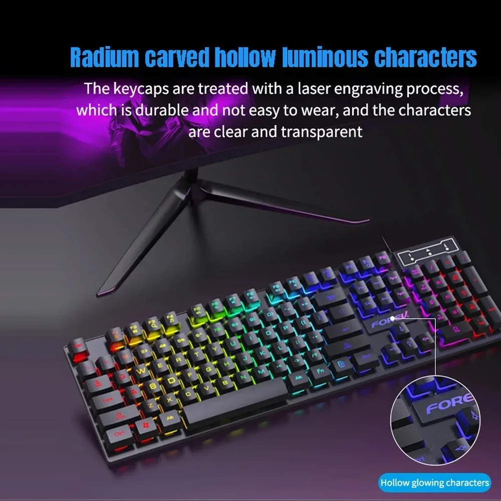 104-toetsen mechanisch toetsenbord met achtergrondverlichting Bedraad gamingtoetsenbord Waterdicht Lichtgevend toetsenbord en muisset voor gamer PC Laptop Kantoor