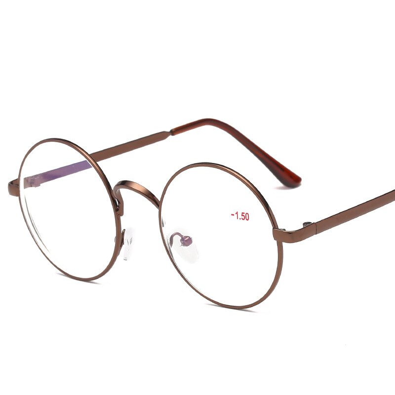 Óculos de miopia redondos clássicos com dioptria-1.0 a-4.0 vintage armação de metal mulher homem unisex óculos de visão estreita lente: -100 / Bronze