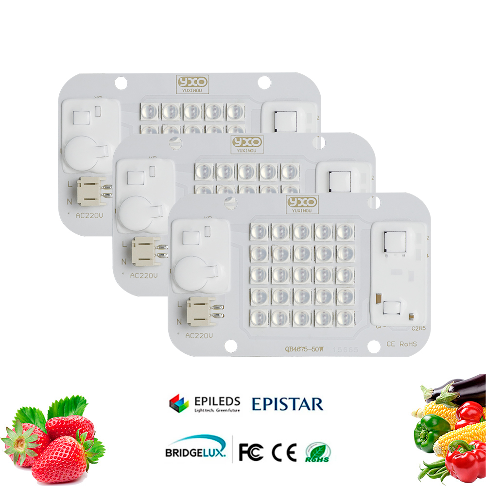 YXO Hydroponice AC 220V 20w 30w 50w Dob Cob LED Grow Light Chip Full Spectrum 380nm-780nm For Indoor Plant Seedling Grow Flower